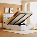 Full/Queen Platform Bed with Hydraulic Storage System, Linen Upholstered Wooden Bed Frame for Bedroom