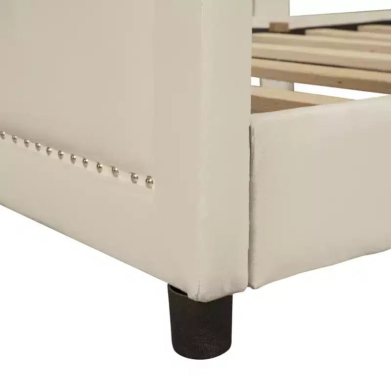 Twin Size Upholstered Daybed with Stripe Shaped Headboard, Velvet Twin Daybed for Bedroom