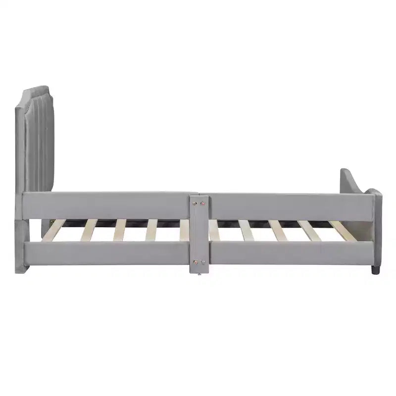Twin Size Upholstered Daybed with Stripe Shaped Headboard, Velvet Twin Daybed for Bedroom