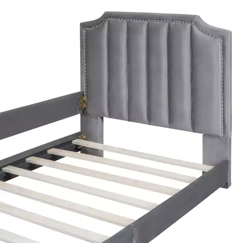 Twin Size Upholstered Daybed with Stripe Shaped Headboard, Velvet Twin Daybed for Bedroom