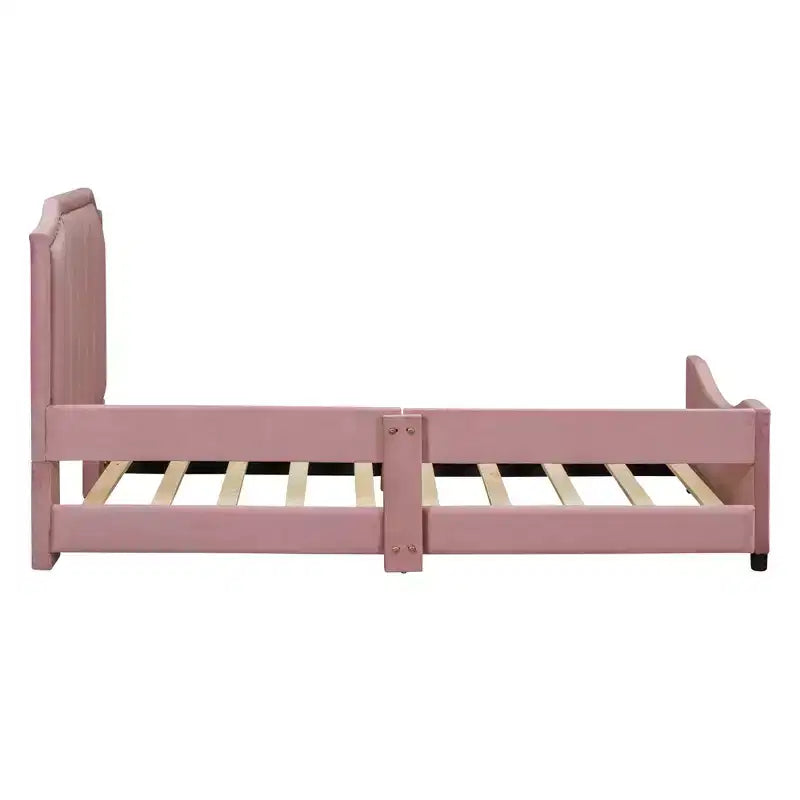 Twin Size Upholstered Daybed with Stripe Shaped Headboard, Velvet Twin Daybed for Bedroom