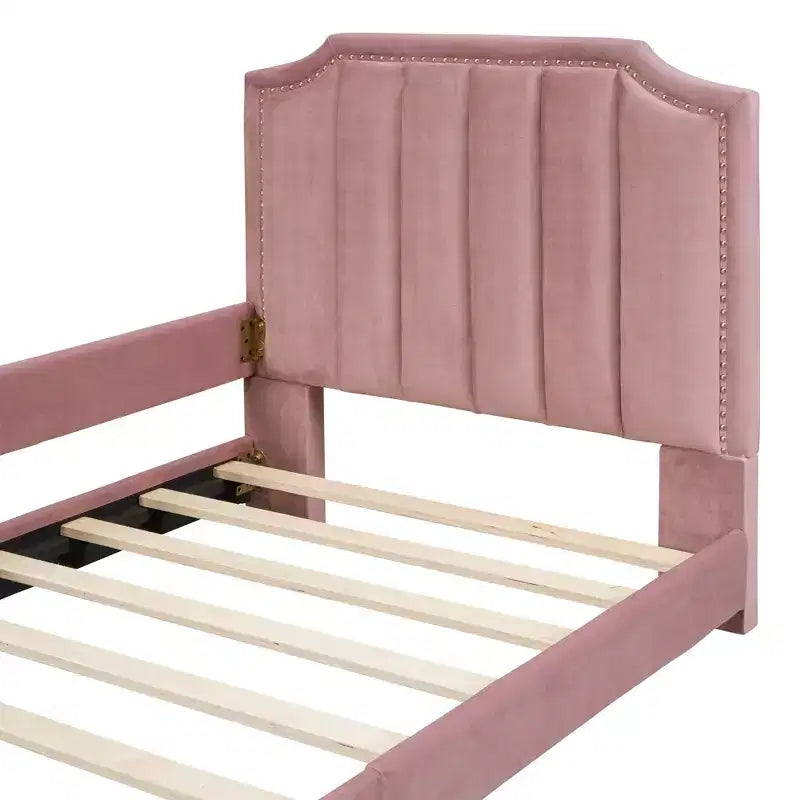 Twin Size Upholstered Daybed with Stripe Shaped Headboard, Velvet Twin Daybed for Bedroom