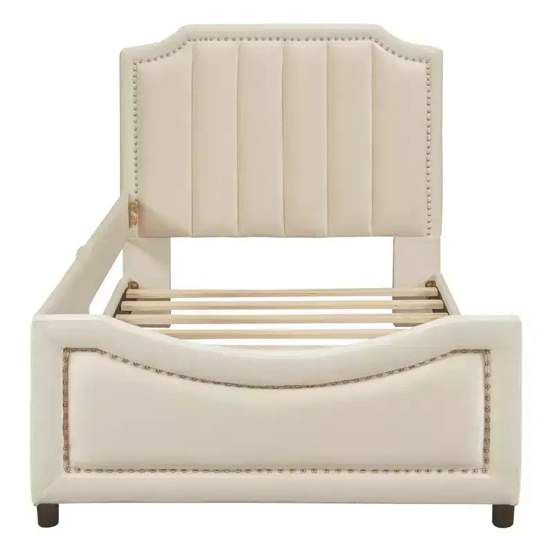 Twin Size Upholstered Daybed with Stripe Shaped Headboard, Velvet Twin Daybed for Bedroom