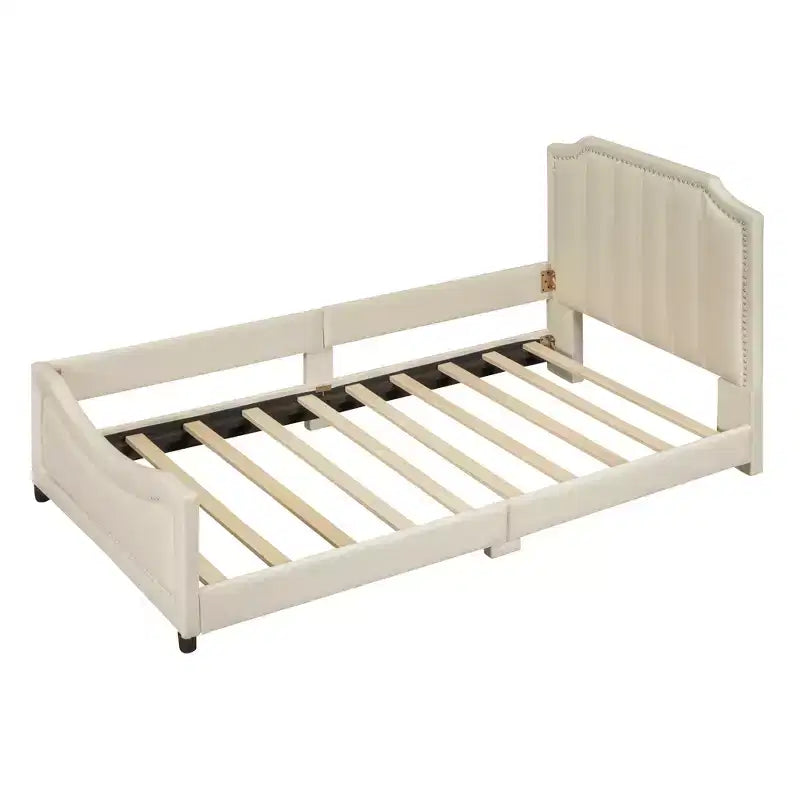 Twin Size Upholstered Daybed with Stripe Shaped Headboard, Velvet Twin Daybed for Bedroom