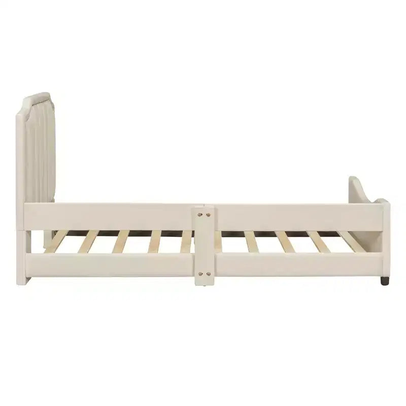 Twin Size Upholstered Daybed with Stripe Shaped Headboard, Velvet Twin Daybed for Bedroom