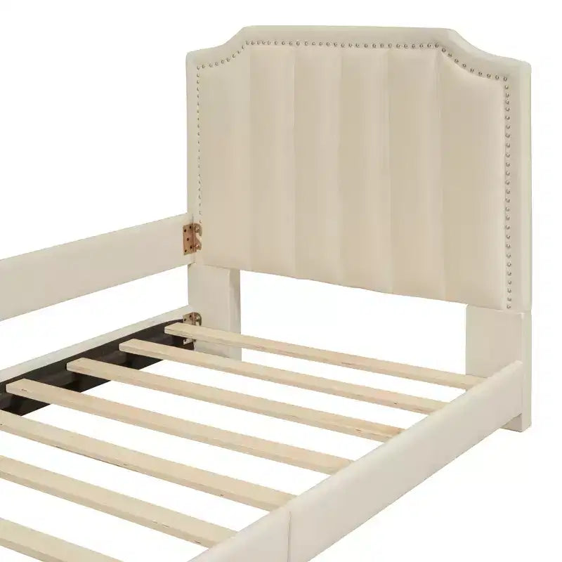 Twin Size Upholstered Daybed with Stripe Shaped Headboard, Velvet Twin Daybed for Bedroom
