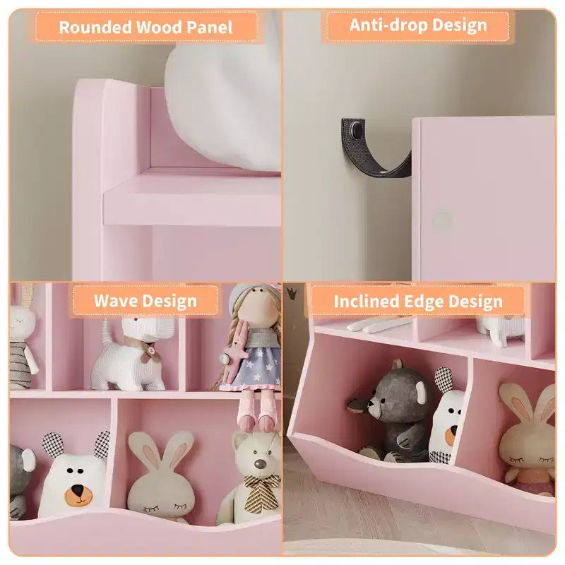 Kids Storage Cabinet, 3-Tier Toddler Wood Bookshlef, Toddler Storage Organizer Cabinet for Kindergarten Nursery Playroom Bedroom Living Room