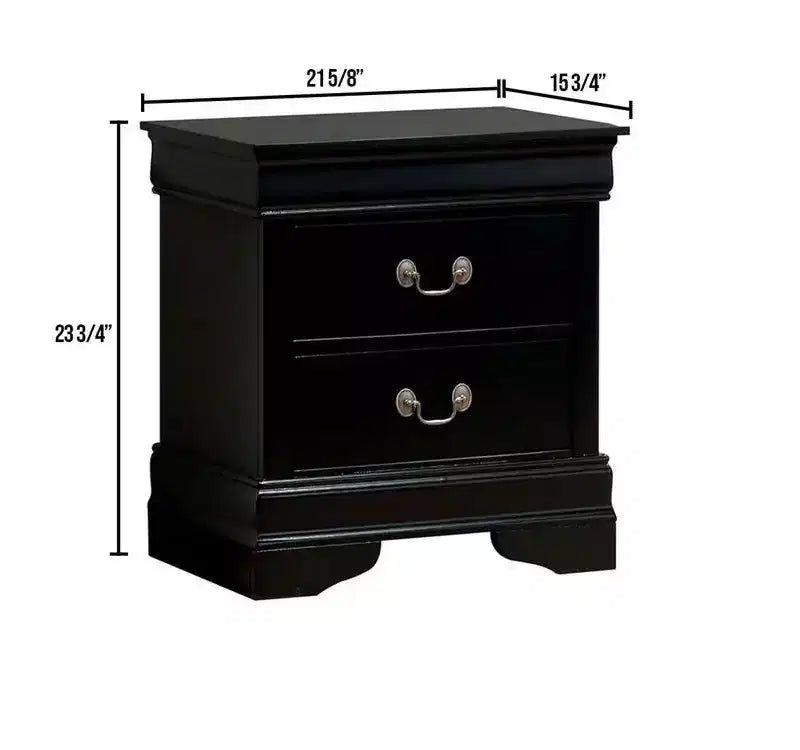1pc Nightstand Black Louis Philippe Solid wood English Dovetail Construction Antique Nickle Hanging Pulls