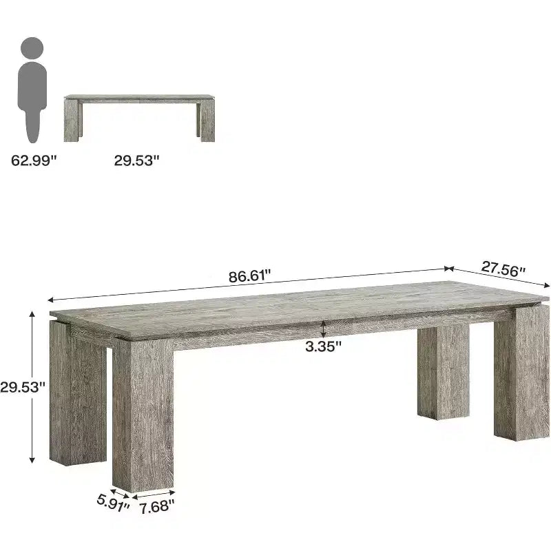 86-Inch Large Dining Table for 8 People, Wood Kitchen Table with Thicken Legs for Dining Room, Restaurants