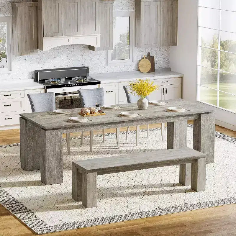 86-Inch Large Dining Table for 8 People, Wood Kitchen Table with Thicken Legs for Dining Room, Restaurants