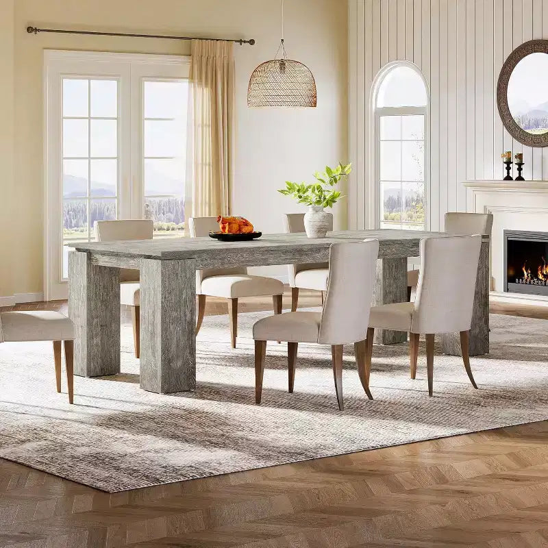 86-Inch Large Dining Table for 8 People, Wood Kitchen Table with Thicken Legs for Dining Room, Restaurants