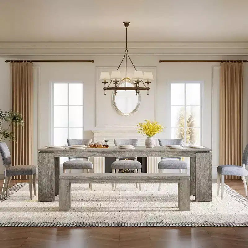 86-Inch Large Dining Table for 8 People, Wood Kitchen Table with Thicken Legs for Dining Room, Restaurants