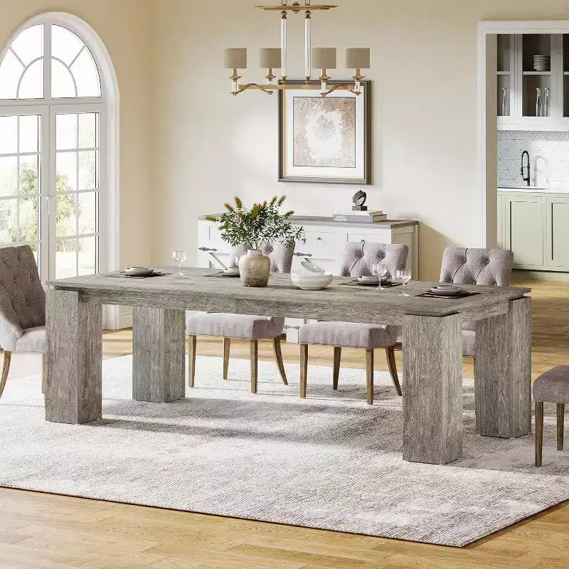 86-Inch Large Dining Table for 8 People, Wood Kitchen Table with Thicken Legs for Dining Room, Restaurants