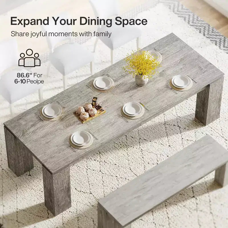 86-Inch Large Dining Table for 8 People, Wood Kitchen Table with Thicken Legs for Dining Room, Restaurants