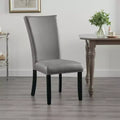 Royal Hampton Side Dining Chair Set of 2, Gray Faux Leather, Nailhead Trim