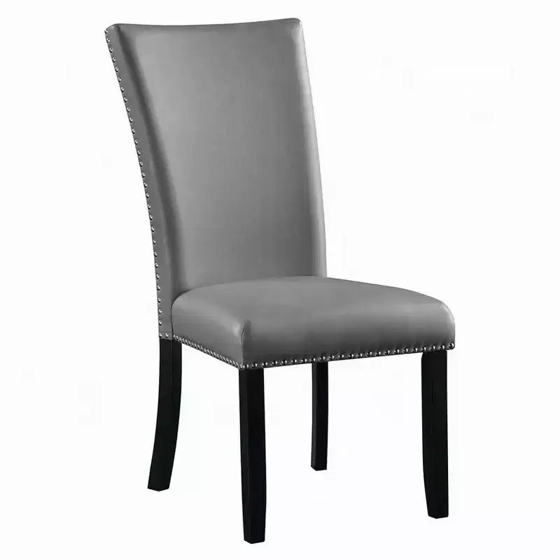 Side Dining Chair Set of 2, Gray Faux Leather, Nailhead Trim
