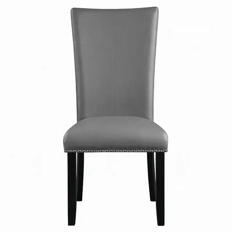 Side Dining Chair Set of 2, Gray Faux Leather, Nailhead Trim