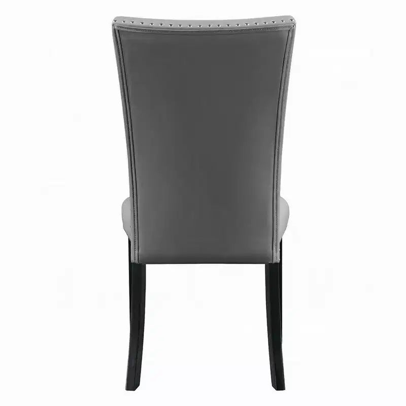 Side Dining Chair Set of 2, Gray Faux Leather, Nailhead Trim
