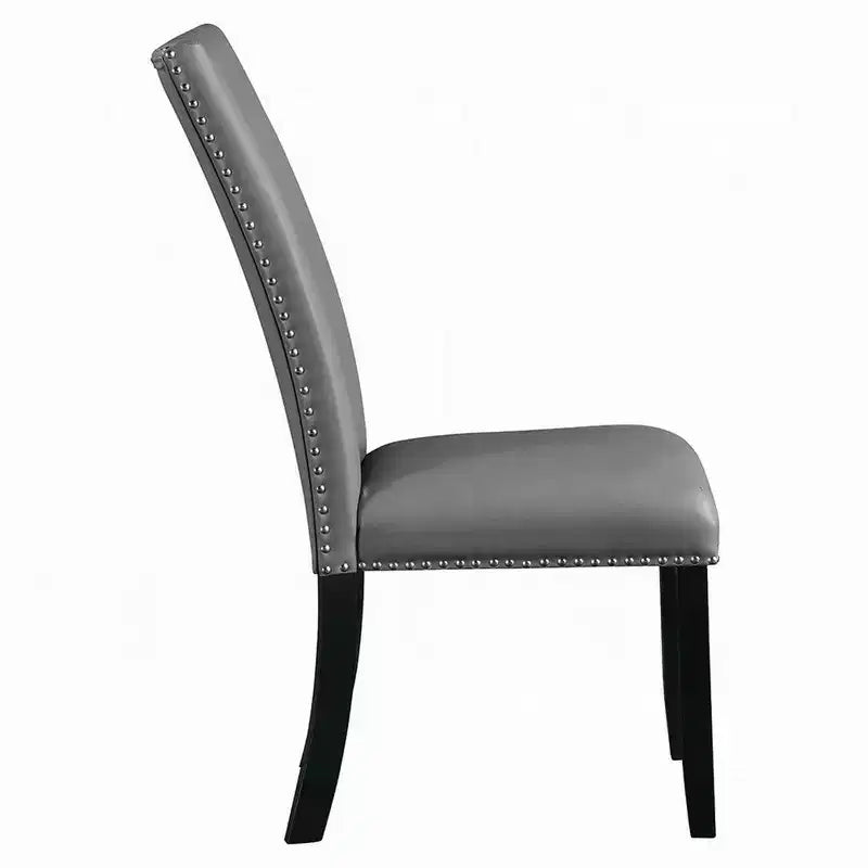Side Dining Chair Set of 2, Gray Faux Leather, Nailhead Trim