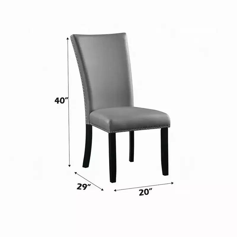 Side Dining Chair Set of 2, Gray Faux Leather, Nailhead Trim