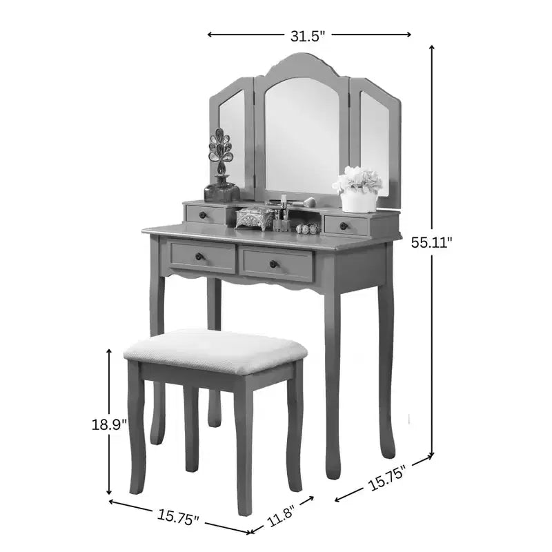 Sanlo Wooden Vanity Make Up Table and Stool Set, White