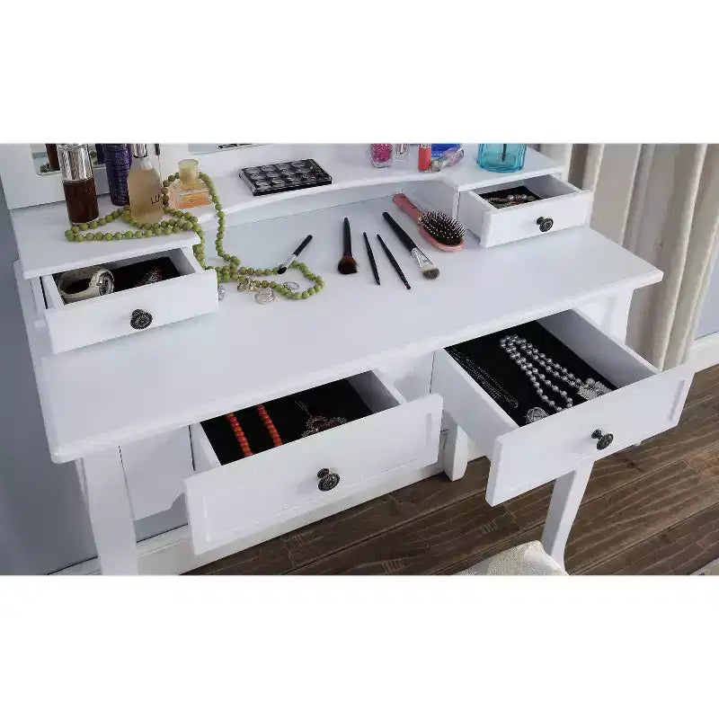 Sanlo Wooden Vanity Make Up Table and Stool Set, White