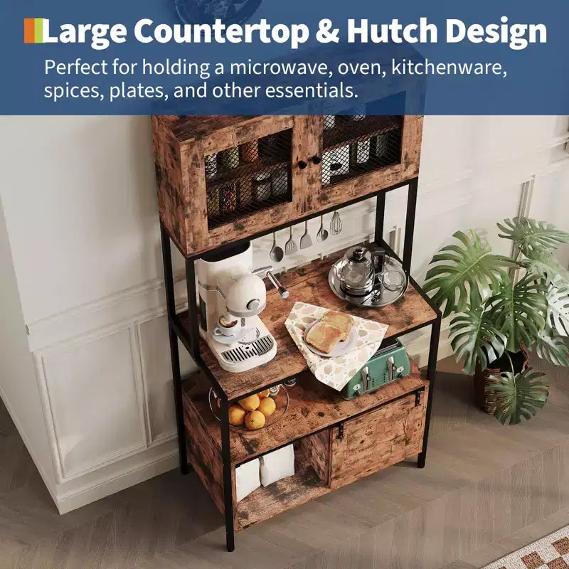 63 Industrial Microwave Stand with Cabinets & Charging Station,5-Tier Kitchen Bakers Rack for Dining Room, Living Room, Apartments