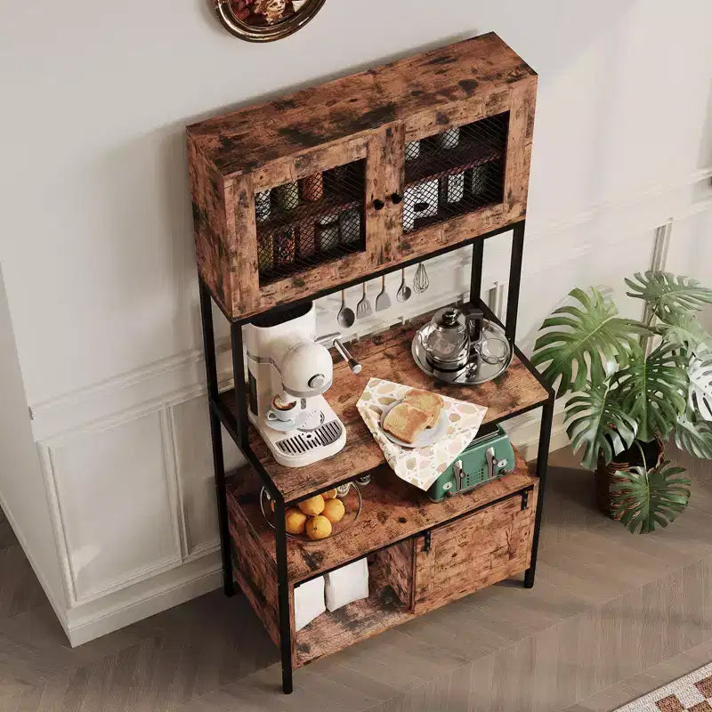 63 Industrial Microwave Stand with Cabinets & Charging Station,5-Tier Kitchen Bakers Rack for Dining Room, Living Room, Apartments