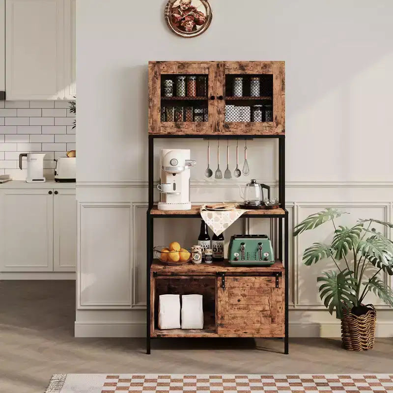 63 Industrial Microwave Stand with Cabinets & Charging Station,5-Tier Kitchen Bakers Rack for Dining Room, Living Room, Apartments