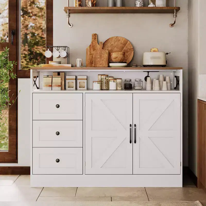 Sideboard Buffet Cabinet, Farmhouse Kitchen Buffet Storage Cabinet, Featuring 3 Drawers, 2-Door Cabinet for Kitchen, Dining Room