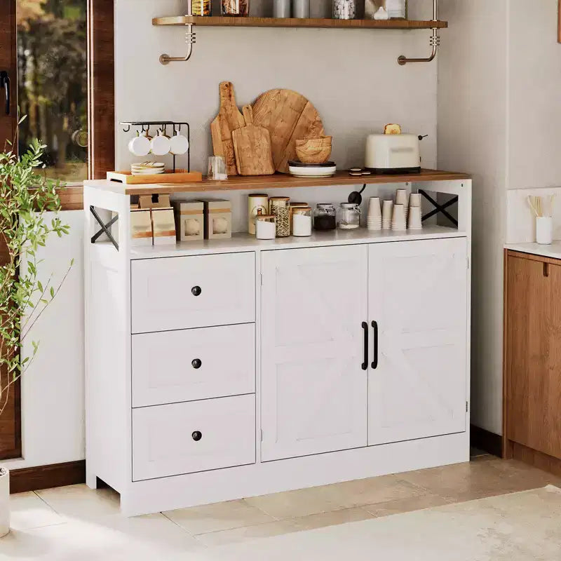 Sideboard Buffet Cabinet, Farmhouse Kitchen Buffet Storage Cabinet, Featuring 3 Drawers, 2-Door Cabinet for Kitchen, Dining Room