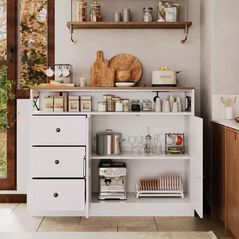 Sideboard Buffet Cabinet, Farmhouse Kitchen Buffet Storage Cabinet, Featuring 3 Drawers, 2-Door Cabinet for Kitchen, Dining Room