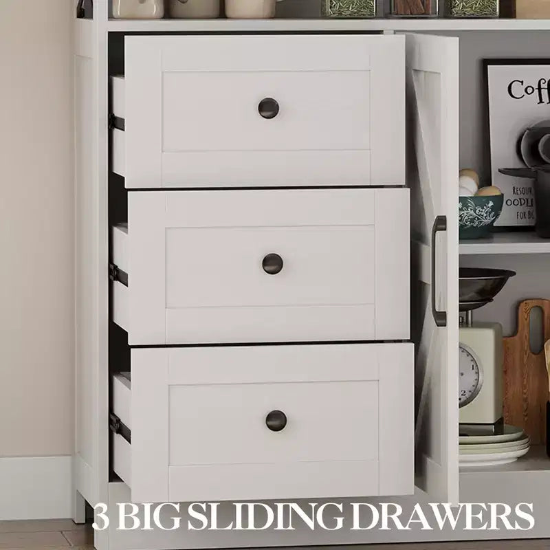 Sideboard Buffet Cabinet, Farmhouse Kitchen Buffet Storage Cabinet, Featuring 3 Drawers, 2-Door Cabinet for Kitchen, Dining Room