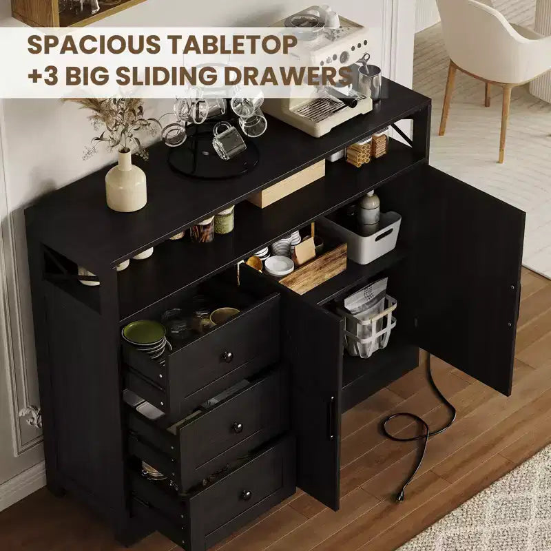 Sideboard Buffet Cabinet, Farmhouse Kitchen Buffet Storage Cabinet, Featuring 3 Drawers, 2-Door Cabinet for Kitchen, Dining Room
