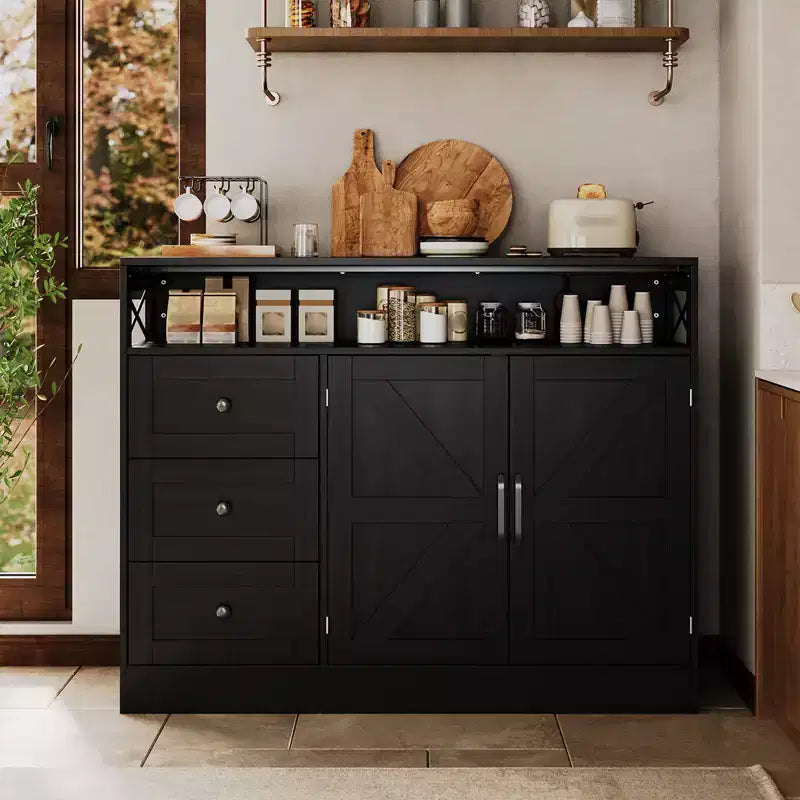 Sideboard Buffet Cabinet, Farmhouse Kitchen Buffet Storage Cabinet, Featuring 3 Drawers, 2-Door Cabinet for Kitchen, Dining Room