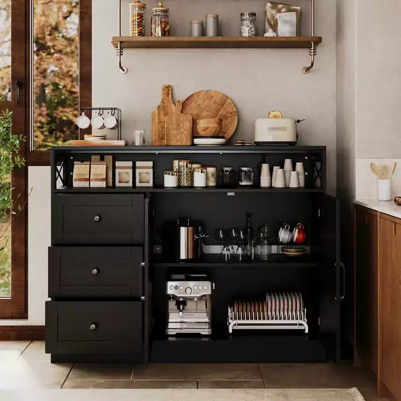 Sideboard Buffet Cabinet, Farmhouse Kitchen Buffet Storage Cabinet, Featuring 3 Drawers, 2-Door Cabinet for Kitchen, Dining Room