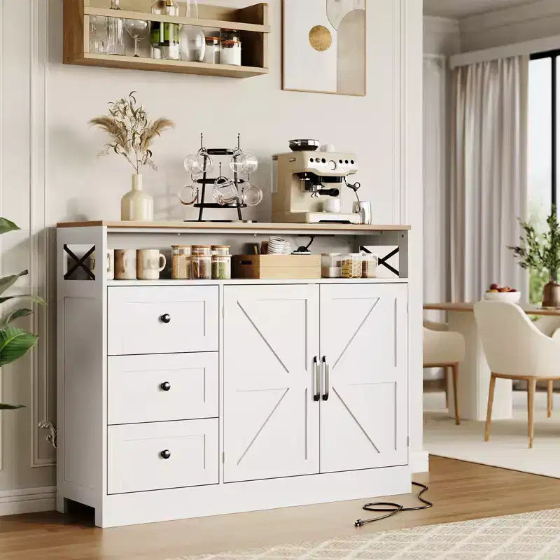 Sideboard Buffet Cabinet, Farmhouse Kitchen Buffet Storage Cabinet, Featuring 3 Drawers, 2-Door Cabinet for Kitchen, Dining Room