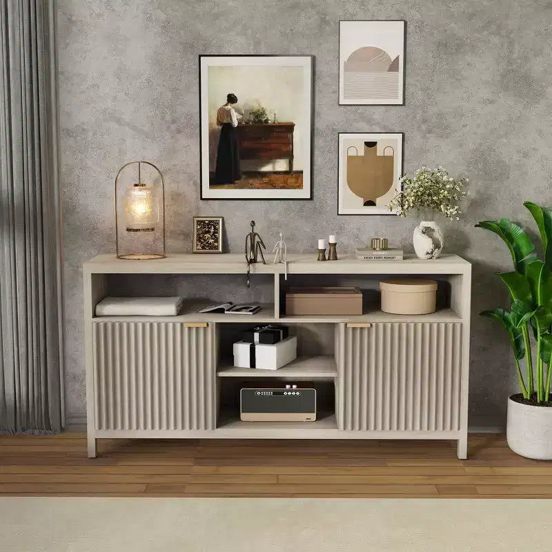 Fluted TV Stand for 65 TV, Mid Century Modern Media Console with Storage - Adjustable Shelves, Farmhouse TV Cabinet, for Living Room, Bedroom