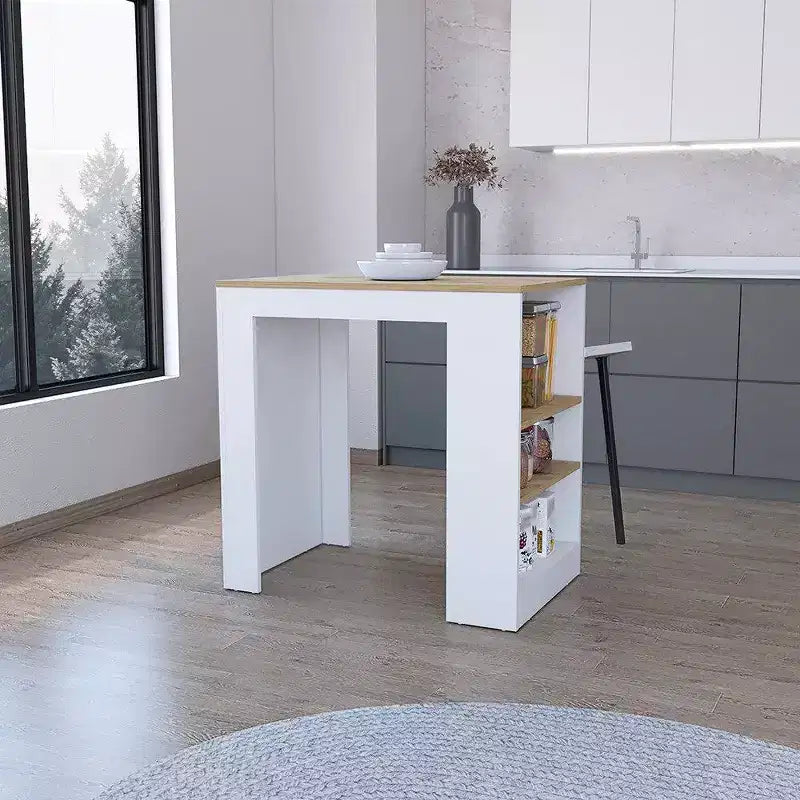Okak Kitchen Island with Side Storage Shelves, Multifunction Countertop Organizer, Kitchen Island Table for Kitchen, Dining Room, White
