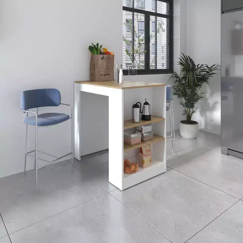 Îlot de cuisine avec étagères de rangement latérales, organisateur de comptoir multifonction, table îlot pour cuisine, salle à manger, blanc