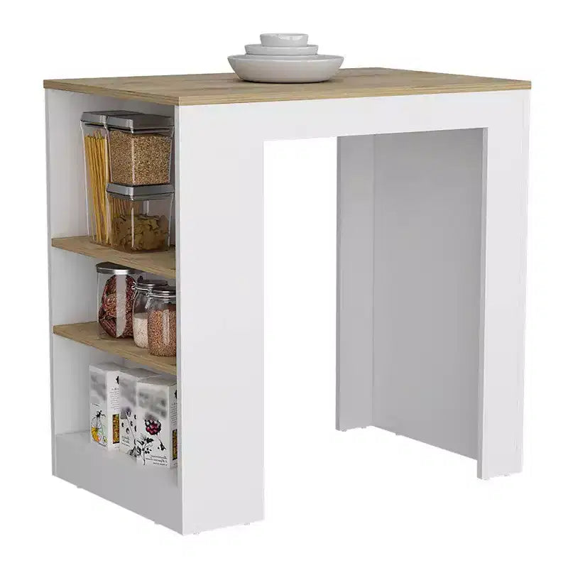 Îlot de cuisine avec étagères de rangement latérales, organisateur de comptoir multifonction, table îlot pour cuisine, salle à manger, blanc