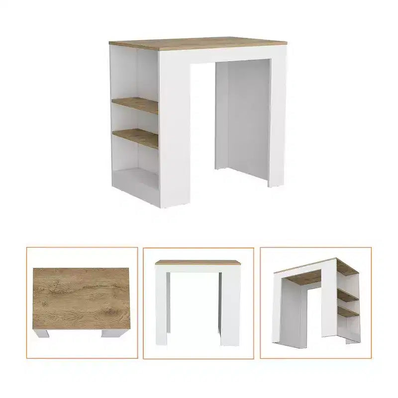 Îlot de cuisine avec étagères de rangement latérales, organisateur de comptoir multifonction, table îlot pour cuisine, salle à manger, blanc