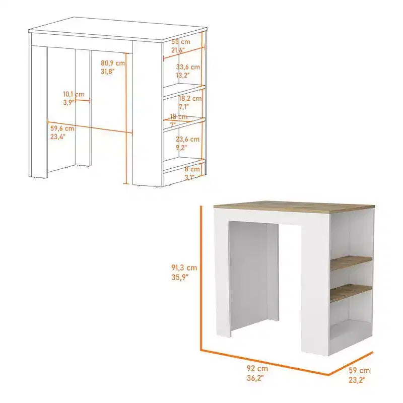 Îlot de cuisine avec étagères de rangement latérales, organisateur de comptoir multifonction, table îlot pour cuisine, salle à manger, blanc
