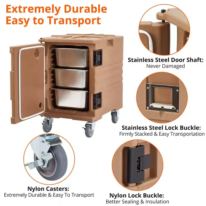 95QT Chauffe-Plats de Restauration avec Roulettes Pivotantes, Transporteur Alimentaire Isotherme pour 6 Bacs Pleine Grandeur, Boîte Chaude pour Traiteur, Camping, Restaurant