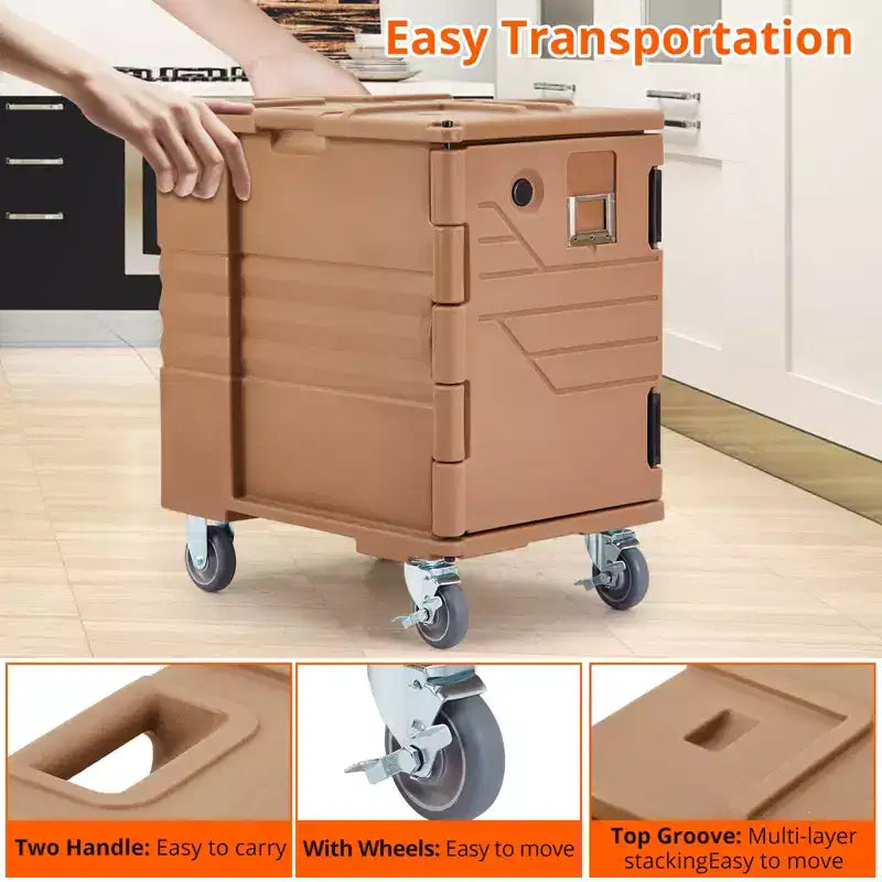 95QT Chauffe-Plats de Restauration avec Roulettes Pivotantes, Transporteur Alimentaire Isotherme pour 6 Bacs Pleine Grandeur, Boîte Chaude pour Traiteur, Camping, Restaurant