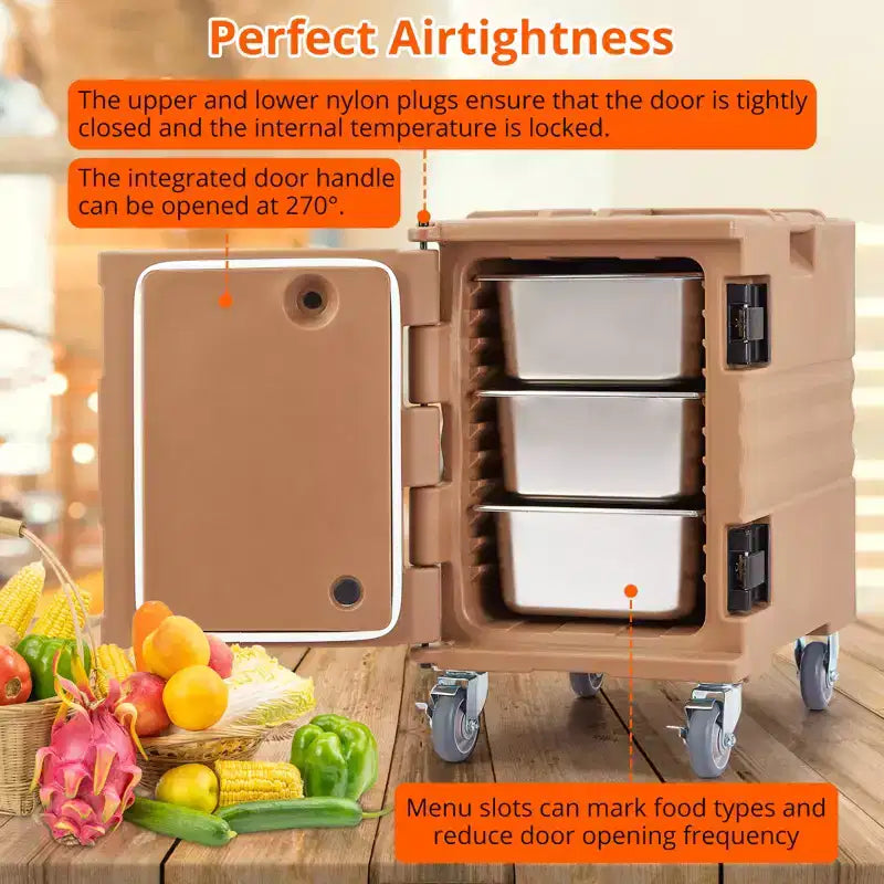 95QT Chauffe-Plats de Restauration avec Roulettes Pivotantes, Transporteur Alimentaire Isotherme pour 6 Bacs Pleine Grandeur, Boîte Chaude pour Traiteur, Camping, Restaurant