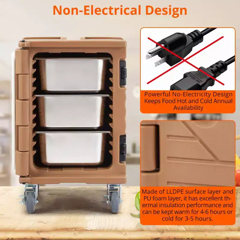 95QT Chauffe-Plats de Restauration avec Roulettes Pivotantes, Transporteur Alimentaire Isotherme pour 6 Bacs Pleine Grandeur, Boîte Chaude pour Traiteur, Camping, Restaurant