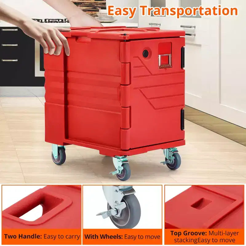 95QT Chauffe-Plats de Restauration avec Roulettes Pivotantes, Transporteur Alimentaire Isotherme pour 6 Bacs Pleine Grandeur, Boîte Chaude pour Traiteur, Camping, Restaurant