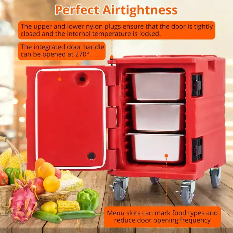 95QT Chauffe-Plats de Restauration avec Roulettes Pivotantes, Transporteur Alimentaire Isotherme pour 6 Bacs Pleine Grandeur, Boîte Chaude pour Traiteur, Camping, Restaurant