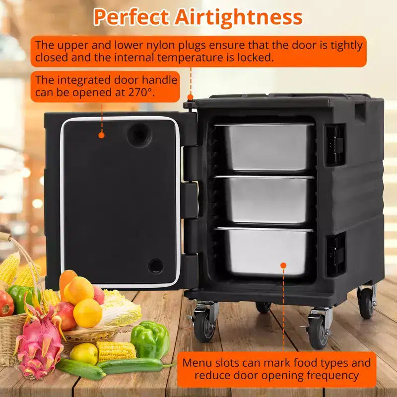 95QT Catering Food Warmers with Swivel Casters, Insulated Food Carrier for 6 Full-Size Pans, Hot Box for Catering, for Camping, Restaurant